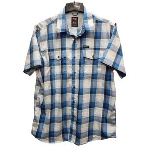 Wrangler Performance Button Up Shirt Mens Large Regular Fit Blue Plaid Vented